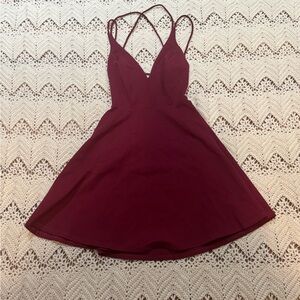 Lulu’s Believe in Love Wine Red Backless Skater Dress Women’s Size Small